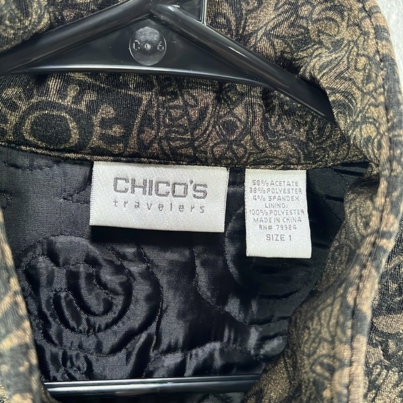 Chicos Travelers Jacket Womens 1 / Medium Brown Black Stretch Floral Zip Up Chic - Picture 3 of 10